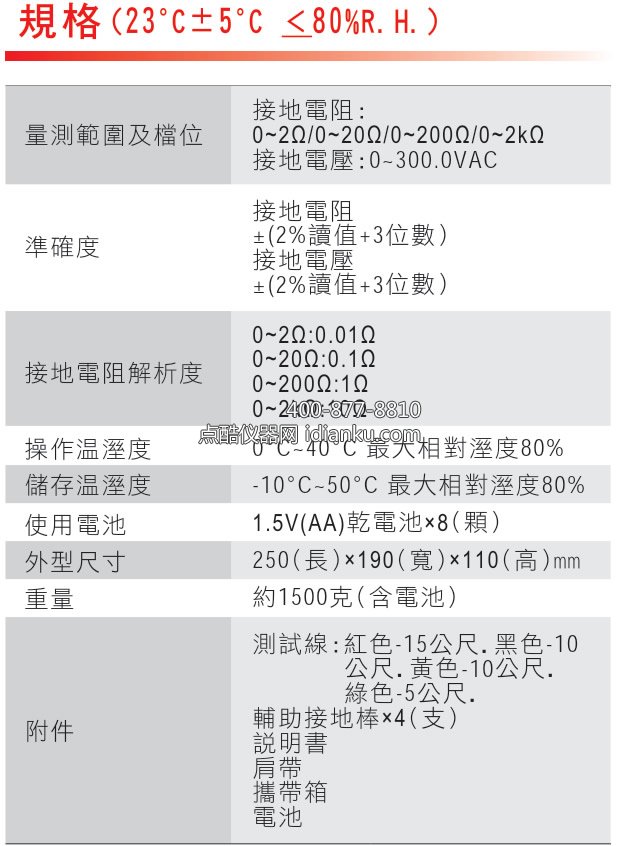 4234ER四线式数位接地电阻计规格参数